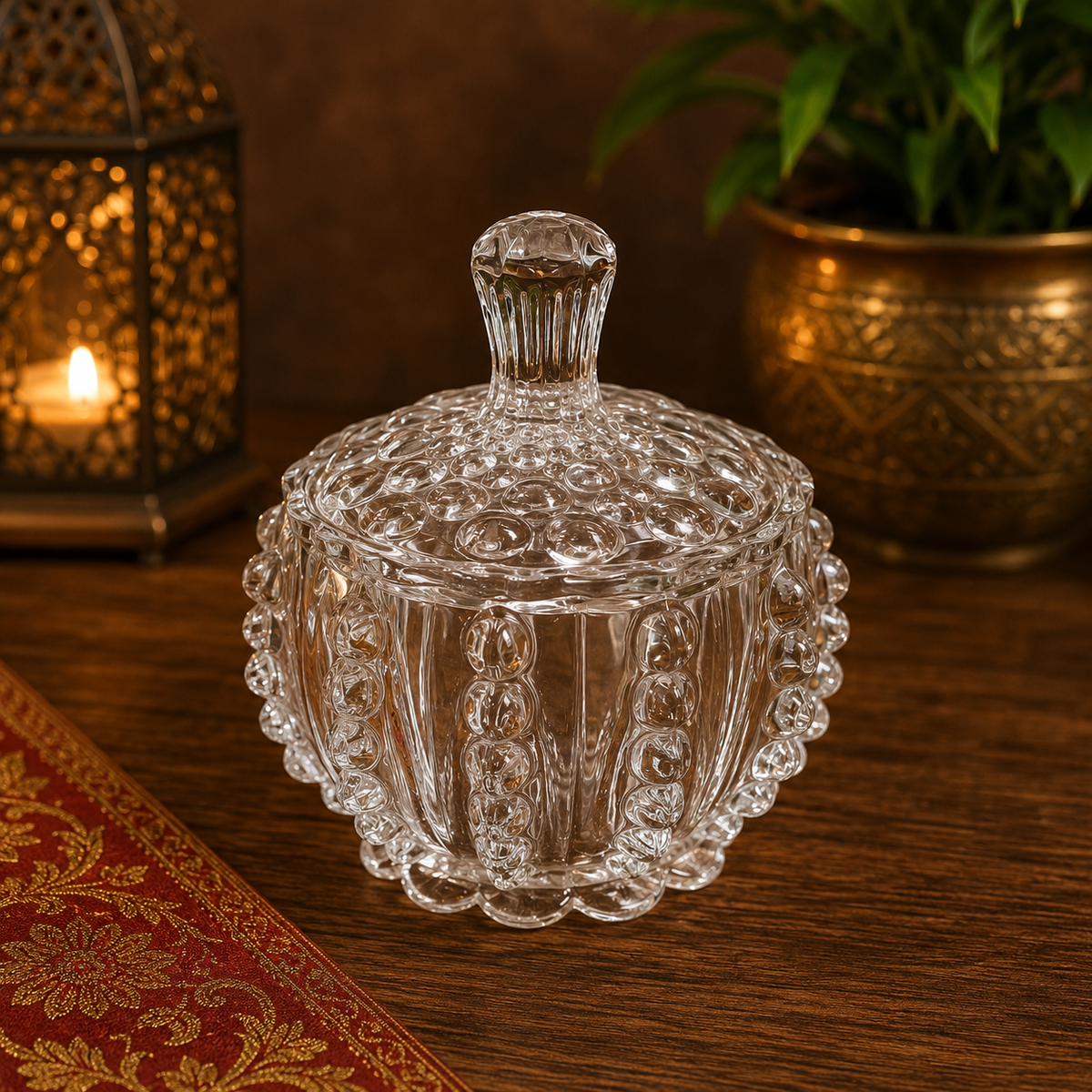 BOMBONERA / RECIPIENTE DECORATIVO DE VIDRIO CON TAPA