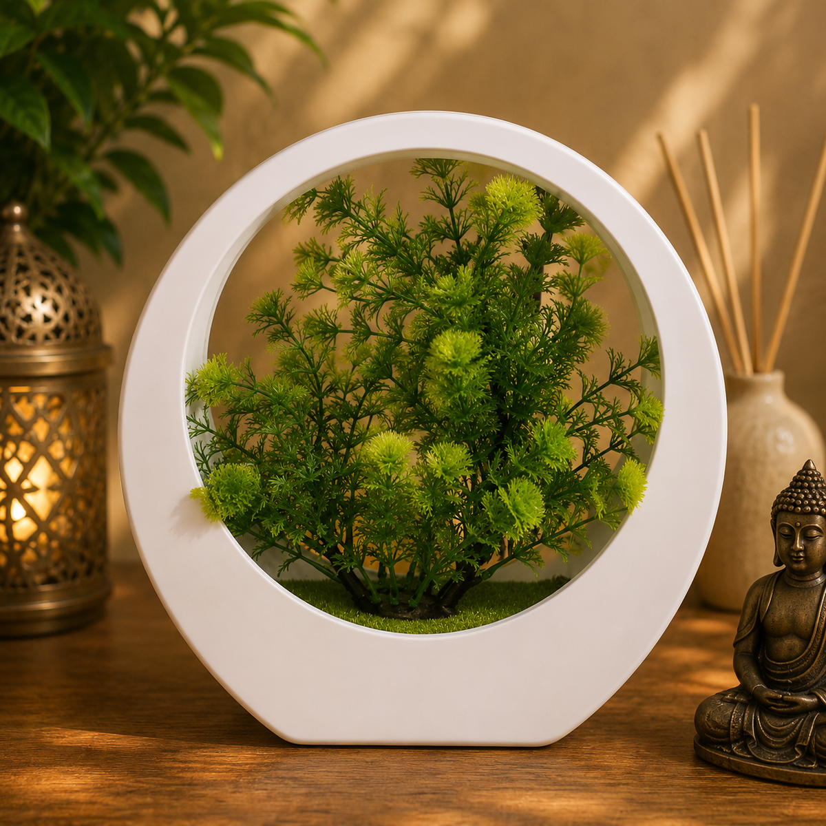 🌿 Lámpara decorativa con jardín interior